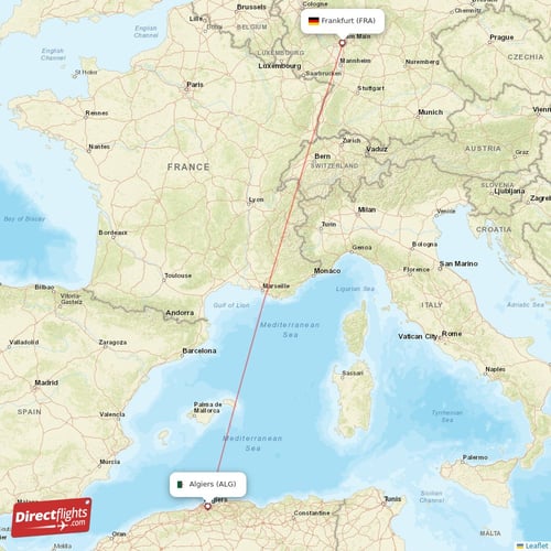 Frankfurt - Algiers direct flight map