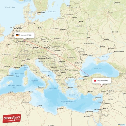 Frankfurt - Kayseri direct flight map