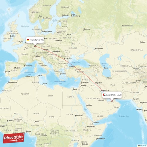 Frankfurt - Abu Dhabi direct flight map