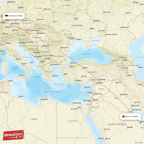Frankfurt - Bahrain direct flight map