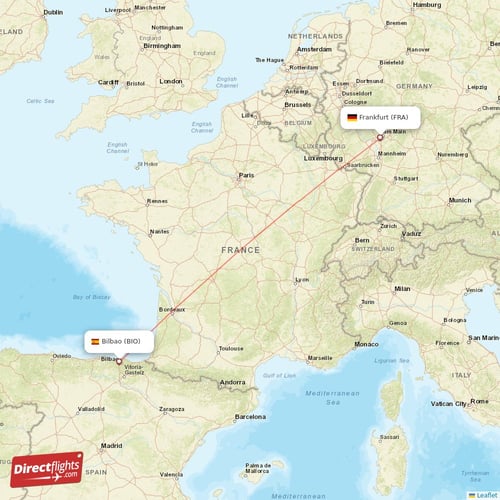 Frankfurt - Bilbao direct flight map