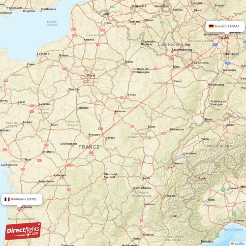 Frankfurt - Bordeaux direct flight map
