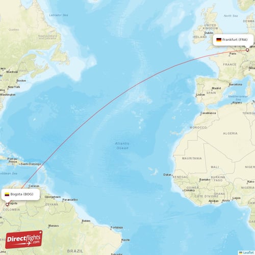 Frankfurt - Bogota direct flight map