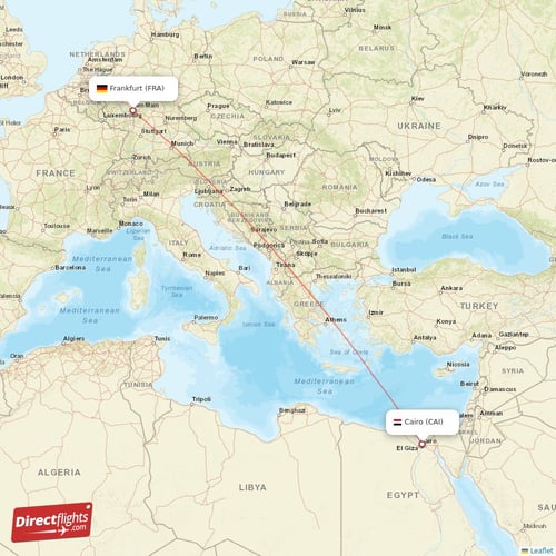 Frankfurt - Cairo direct flight map