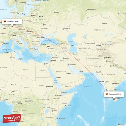 Frankfurt - Colombo direct flight map