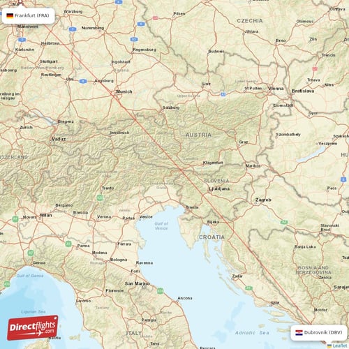 Frankfurt - Dubrovnik direct flight map