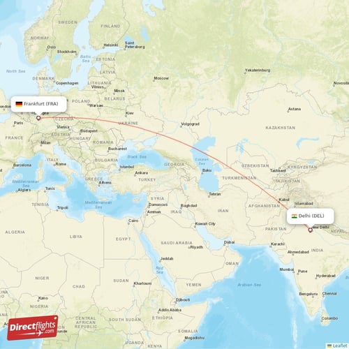 Frankfurt - Delhi direct flight map