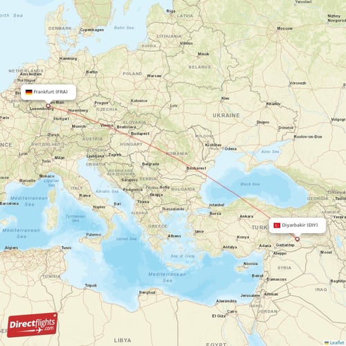 Frankfurt - Diyarbakir direct flight map