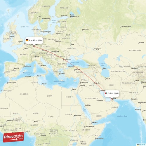 Frankfurt - Dubai direct flight map