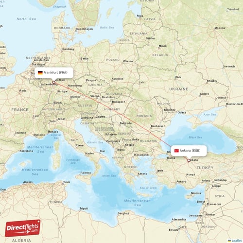 Frankfurt - Ankara direct flight map