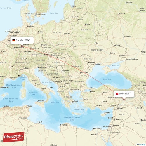 Frankfurt - Elazig direct flight map