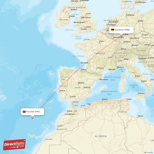 Frankfurt - Funchal direct flight map