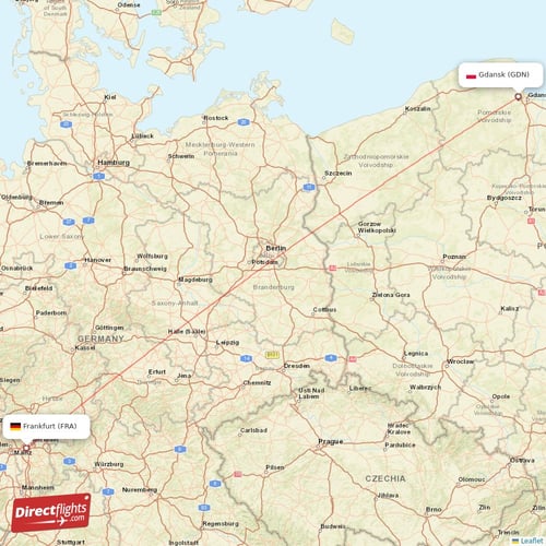 Frankfurt - Gdansk direct flight map