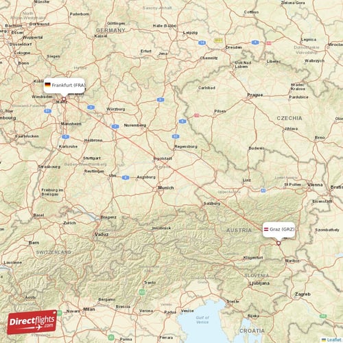 Frankfurt - Graz direct flight map
