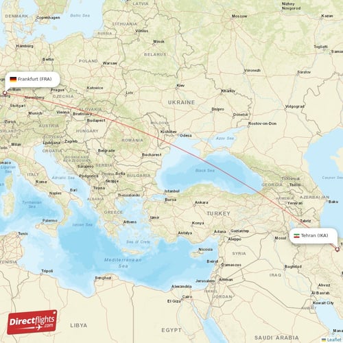 Frankfurt - Tehran direct flight map