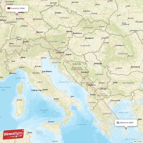 Frankfurt - Mykonos direct flight map