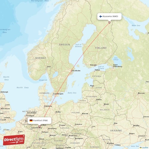 Frankfurt - Kuusamo direct flight map