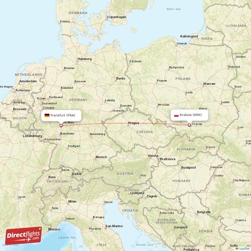 Frankfurt - Krakow direct flight map