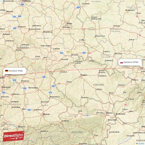 Frankfurt - Katowice direct flight map