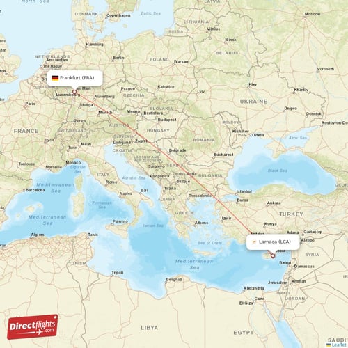 Frankfurt - Larnaca direct flight map