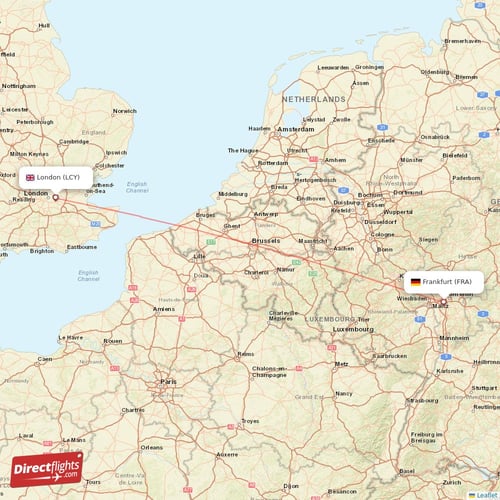 Frankfurt - London direct flight map