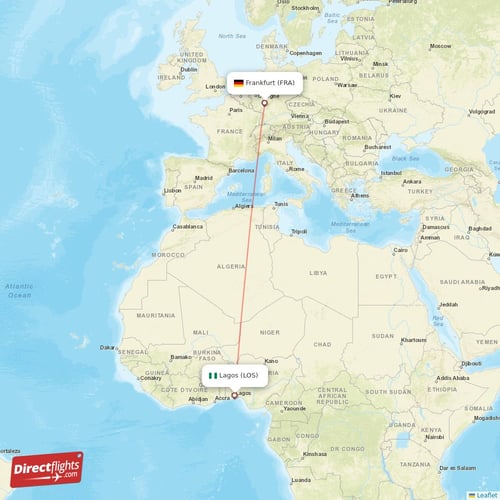 Frankfurt - Lagos direct flight map