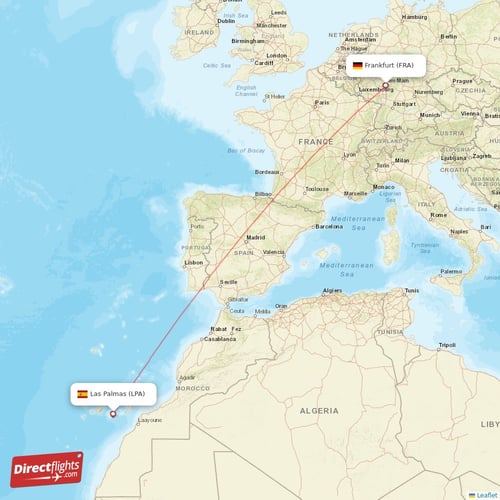 Frankfurt - Las Palmas direct flight map