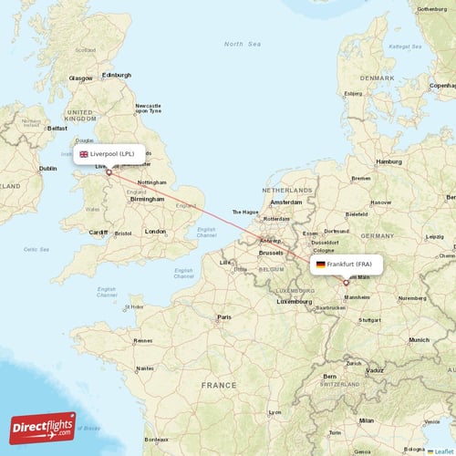 Frankfurt - Liverpool direct flight map