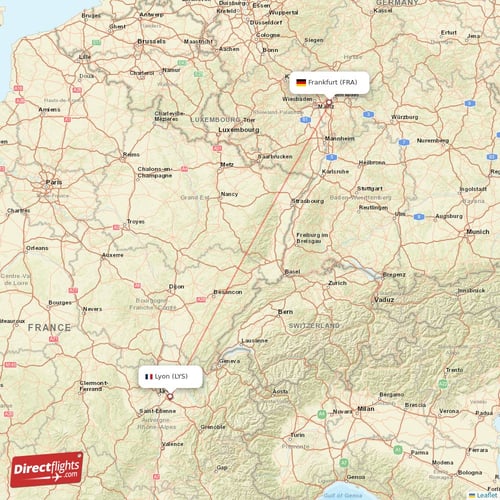 Frankfurt - Lyon direct flight map