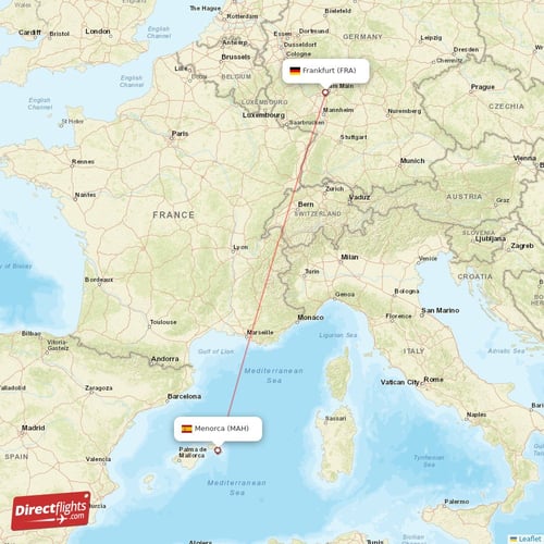 Frankfurt - Menorca direct flight map