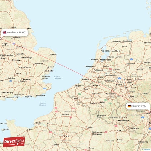 Frankfurt - Manchester direct flight map