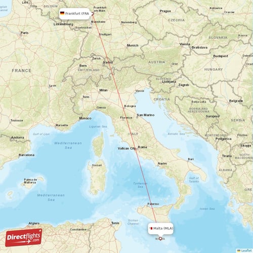 Frankfurt - Malta direct flight map