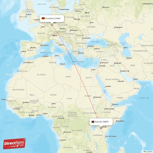 Frankfurt - Nairobi direct flight map