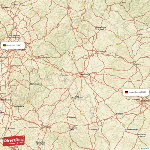 Frankfurt - Nuremberg direct flight map