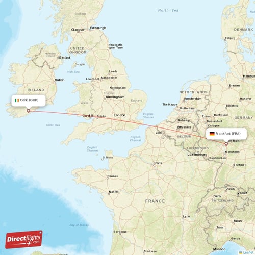 Frankfurt - Cork direct flight map