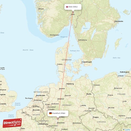 Frankfurt - Oslo direct flight map