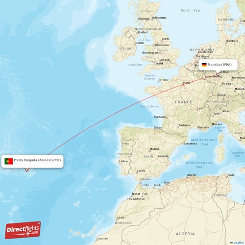 Frankfurt - Ponta Delgada (Azores) direct flight map