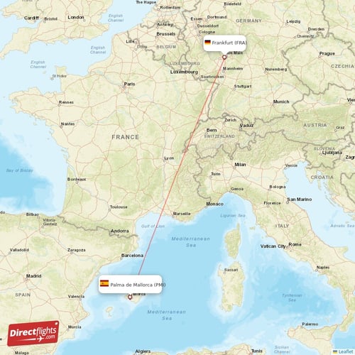 Frankfurt - Palma de Mallorca direct flight map