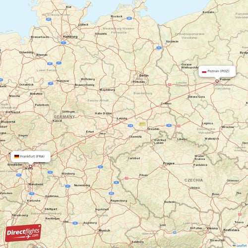 Frankfurt - Poznan direct flight map