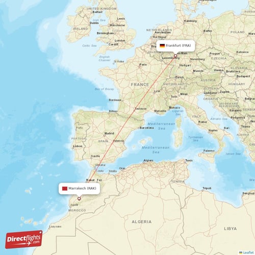 Frankfurt - Marrakech direct flight map