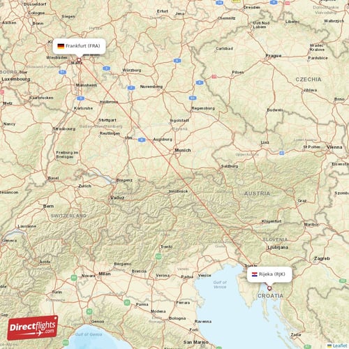 Frankfurt - Rijeka direct flight map