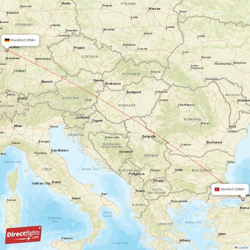 Frankfurt - Istanbul direct flight map