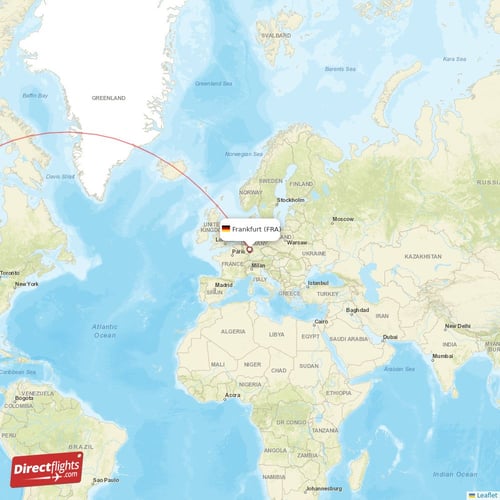 Frankfurt - Seattle direct flight map