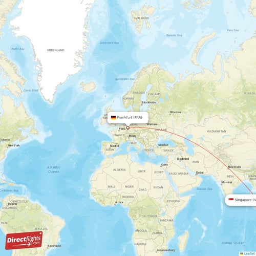 Frankfurt - Singapore direct flight map