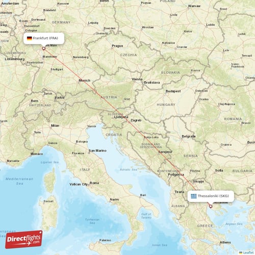 Frankfurt - Thessaloniki direct flight map