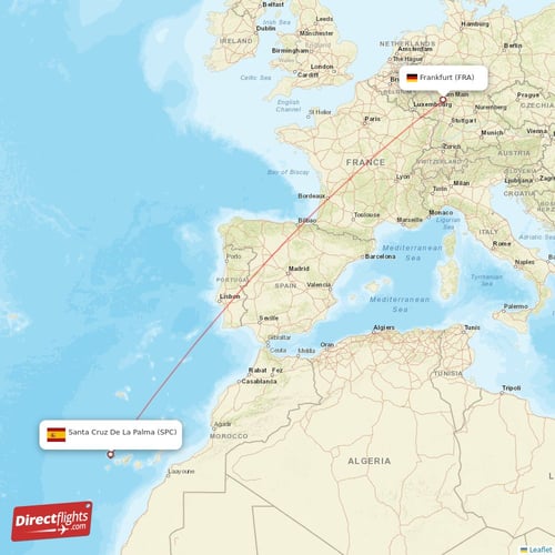 Frankfurt - Santa Cruz De La Palma direct flight map
