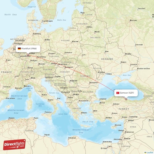 Frankfurt - Samsun direct flight map