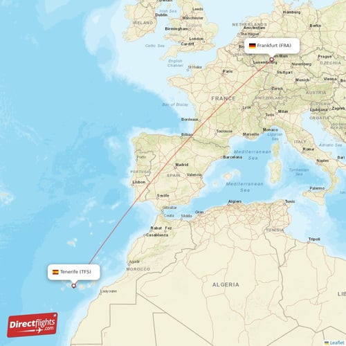 Frankfurt - Tenerife direct flight map