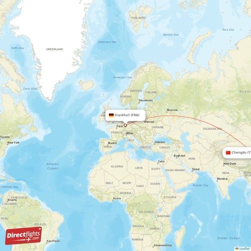 Frankfurt - Chengdu direct flight map