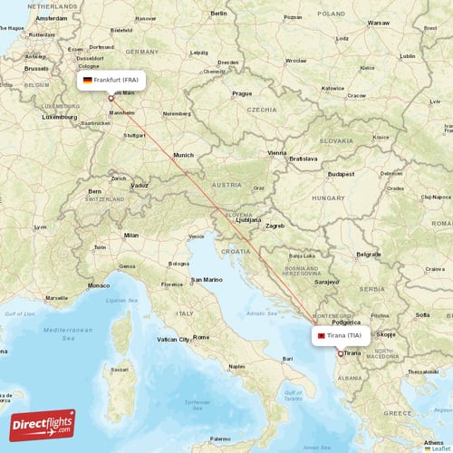 Frankfurt - Tirana direct flight map